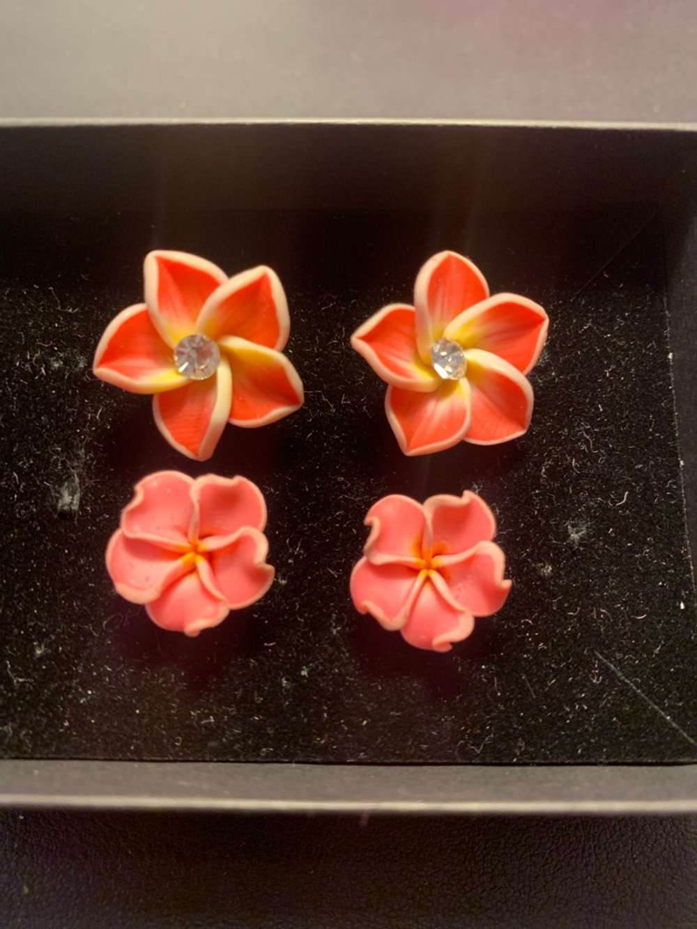 Pink Tropical Flower Stud Earrings - Set of 2 Pairs